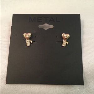 Gold Heart Key Stud Earrings
